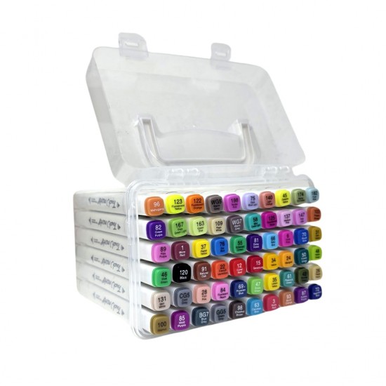 اقلام ماركر 60 لون راسين مائي رفيع وعريض علبة بلاستك